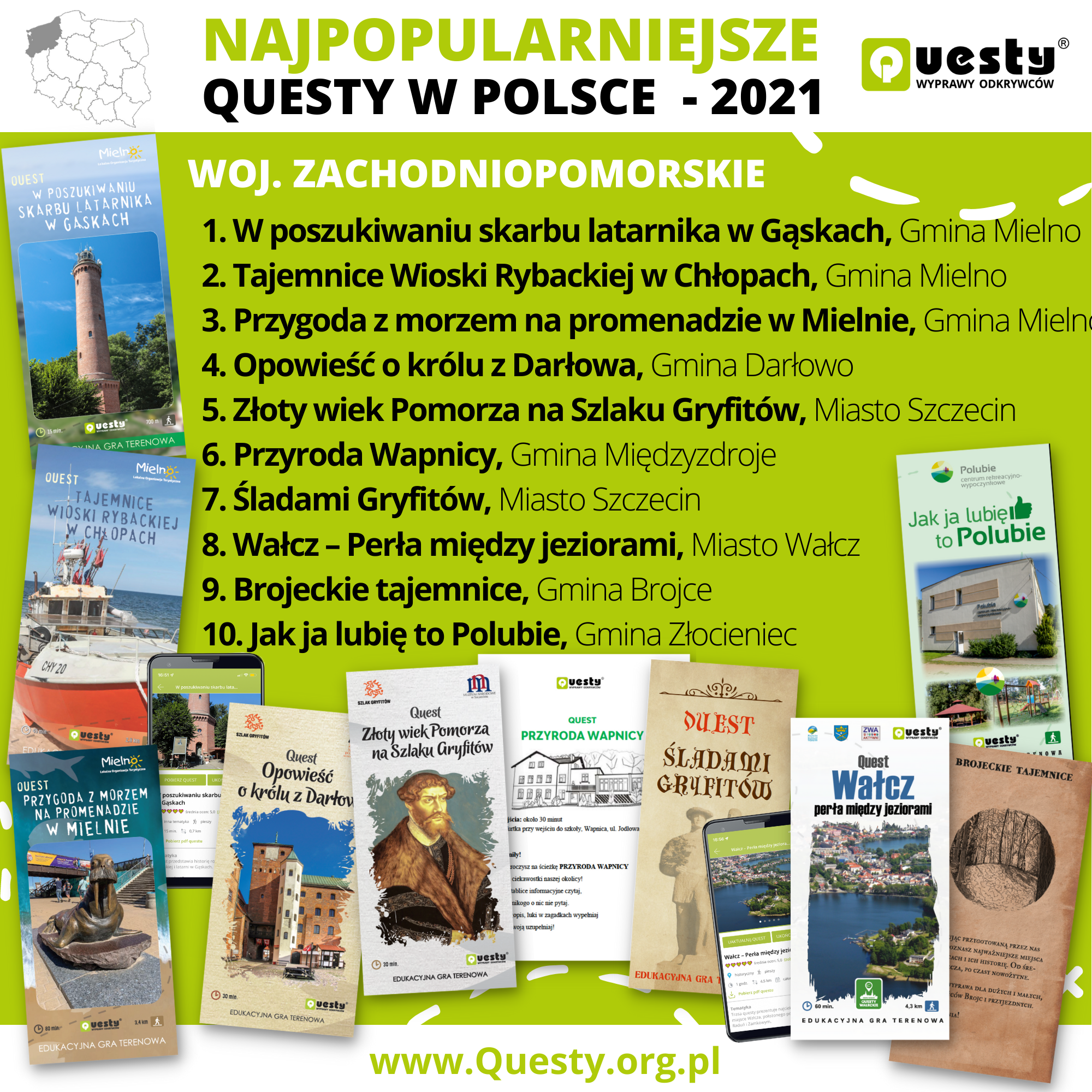 Najpopularniejsze questy w Polsce 2021 - woj. zachodniopomorskie